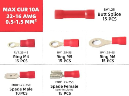 385PCS Solderless Wire connectors kit, Electrical Connector kit, Electrical Terminal kit, Spade Connector kit, Wire Ends Terminal kit,Butt, Ring, Ferrule Connectors, Fork, Spade for 22-10 AWG - style: 385 PCS