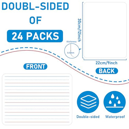 24pcs Double Sided Cardboard Lined Dry Erase Whiteboard Ruled Writing Paper Cardboard Handwriting Practice for Student Teacher Learning Tool Mini Portable Drawing Learning 12" x 9" - style: Double Sided Lined Whiteboard