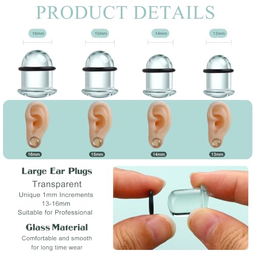 GEMQUEEN 24 Pcs 0.5mm Increments Glass Ear Stretching Kit Hypoallergenic - color: Clear, size: 13mm-16mm | 8pcs