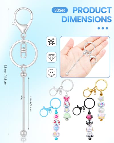 RQAYE 15Pcs Beadable Keychains Bulk Kit Cute Beadable Keychains Bar for Beads DIY Keychain Making Supplies for Women Man Crafts, Jewelry, bag Charms, Custom Projects Gift (Multicolor) - color: Multicolor
