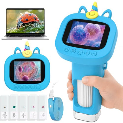 Microscope for Kids Handheld Digital Portable: Mini Science Gifts STEM Toy - color: Blue