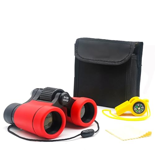 Kids Binoculars Best Gifts for 3-12 Years Boys Girls High-Resolution Optics Shockproof Mini Compact Binocuolar Toys Folding Small Telescope for Bird Watching Camping Outdoor Play - color: Red