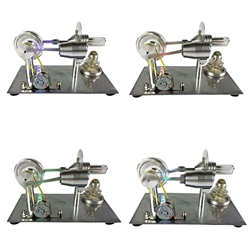 Qing Shuang Stirling Engine steam Engine Physics Experiment Popular Science Invention Toy Model Motor Model Educational Toy Generator Colorful LED, Silver, LxWxH 6.45×3.3×3.8