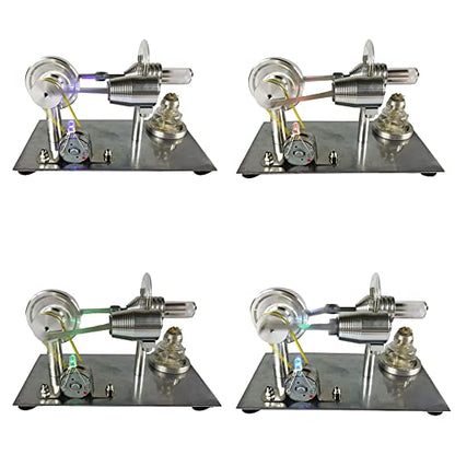 Qing Shuang Stirling Engine steam Engine Physics Experiment Popular Science Invention Toy Model Motor Model Educational Toy Generator Colorful LED, Silver, LxWxH 6.45×3.3×3.8