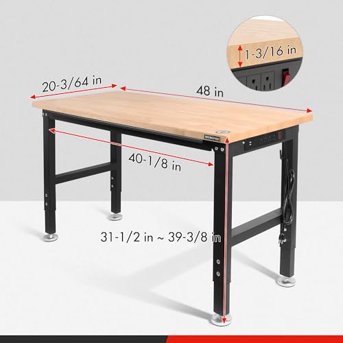 WORKPRO 48" Adjustable Workbench, Rubber Wood Top, 2000 LBS Capacity - size: 4FT workbench