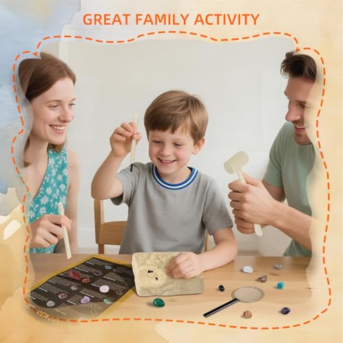 Gemstones Dig Kit Earth Science Kits for Kids Age 6-8-12-14, Birthstone Gemstone Dig Kit, Geology Kit with Break Your Own Geodes, Rock Mining Kit Birthday Gifts Toys for Boys Girls
