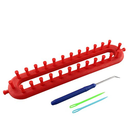 JCBIZ Rectangle Knitting Looms Plastic Weaving Looms Set Scarf Hats DIY Crocheting Handmade Craft Kit with a Crochet Hook and Needle for Knitting Lovers, 26 cm (Red) - size: Medium