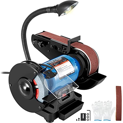 VEVOR 2IN1 2" Belt Grinder for Knife Making, 6" Belt Sander, 3450RPM Belt and Disc Bench Sander 90° Belt Holder with Sturdy Base and LED Working Lamp - size: 6" Grinder & 2" x 28" Belt Sander Combo
