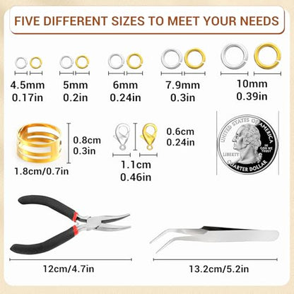 1200Pcs Jump Rings for Jewelry Making Supplies, Jewelry Pliers Set - color: 1200Pcs Silver and Gold