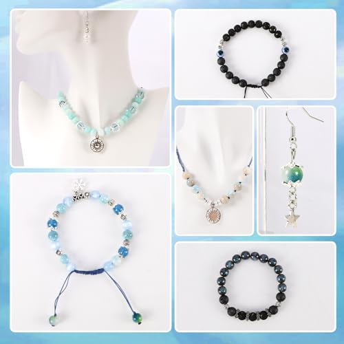 Tunmiok Glass Beads for Bracelets Making Kit, Jewelry Making Supplies with Charms, Crystal String, Spacer Beads, DIY Bracelet Necklace Craft Kit for Adults (Blue) - color: Blue