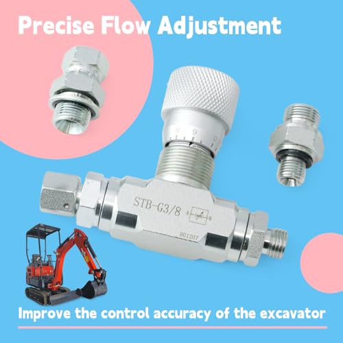 STB-G3/8 Hydraulic Flow Control Valve Compatible with Mini Excavator, 3/8" L08 M14 Connection Silver Replacement Parts 5 Pcs