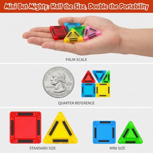 56Pcs Mini Magnet Building Blocks, STEM Educational Construction Toys for Boys Girls Age 3 4 5 6, Toddler Magnetic Tiles for Travel & Airplane Activities, Montessori Sensory Learning Toys Gift Set
