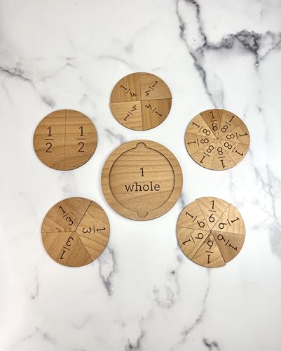 Fraction Tiles - Laser Engraved Alder Wood - Includes 5 inch Tile Holder and Fraction Tiles (23 Tiles) - style: 23 Tiles