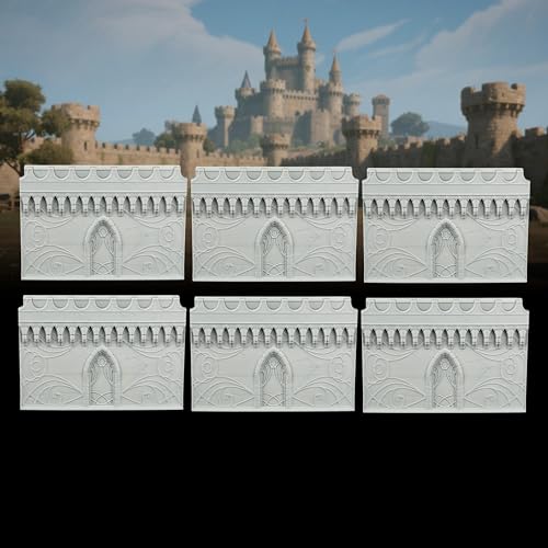 AUSPDICE DND Terrain 25mm Unpainted Medieval City Walls, 6-Piece RPG Set - color: Af1104 E City Walls 1