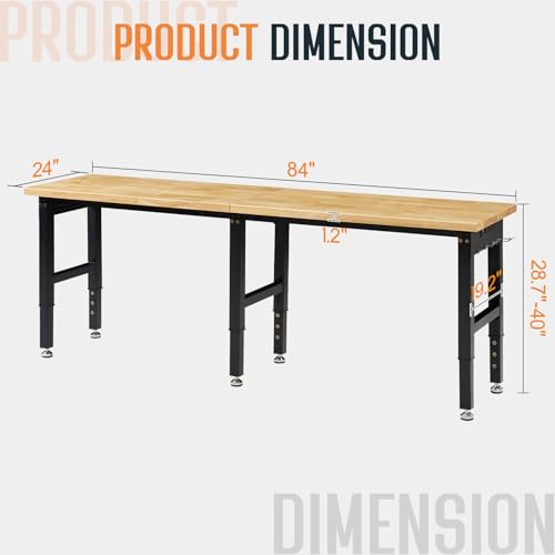 SPECRAFT 84-Inch Black Adjustable Heavy-Duty Workbench - color: Black, size: Standard/84"x24"