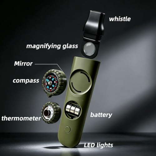Emergency Survival Safety Whistle，Whistle for Kids with Lanyard,Compass,Thermometer,Ideal for Kayaking, Boating, Hiking, Camping, Climbing - color: Army Green Whistle