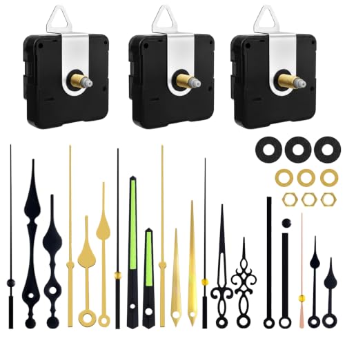 Clock Mechanism Replacement Kit, 3 Pcs Silent Clock Movement with 7 Different Pairs of Hands, Clocks Hands Replacement Parts for DIY Craft Quartz Battery Operated Clocks Repair(Shaft 16mm, 20mm, 23mm) - color: Black and Green