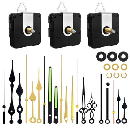 Clock Mechanism Replacement Kit, 3 Pcs Silent Clock Movement with 7 Different Pairs of Hands, Clocks Hands Replacement Parts for DIY Craft Quartz Battery Operated Clocks Repair(Shaft 16mm, 20mm, 23mm) - color: Black and Green