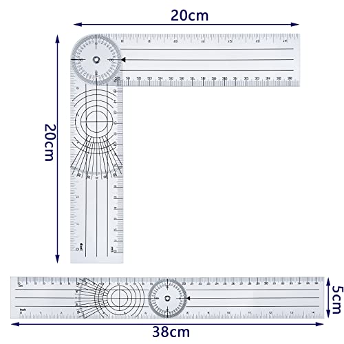 8 Pcs Clear Plastic Goniometer Protractor Angle Finder with 7 Inch Arm