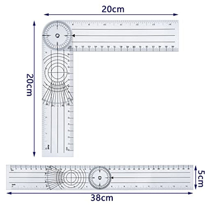 8 Pcs Clear Plastic Goniometer Protractor Angle Finder with 7 Inch Arm