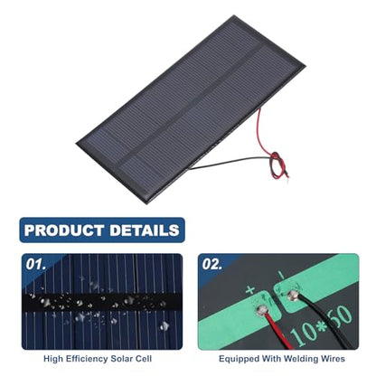 MECCANIXITY 2 Pcs 5V 1W 200mA Mini Solar Panels, Small Polycrystalline Solar Cell Panel with 2 Cable for DIY Electric Toy Materials Kits Charger, 130mm x 60mm - style: 5V 1W 200mA