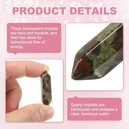MECCANIXITY 10 Pack Dragon Bloodstone Quartz Crystals, Polished Crystals Bulk Hexagonal Shaped Meditation Gemstone for Jewelry Making Energy Balance Accessories Gifts - color: Dragon Bloodstone