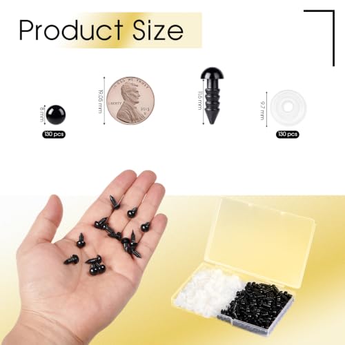 Vanblue Safety Eyes 260PCS 8mm Plastic Black Craft Eyes with Washers Teddy Bear Eyes for Amigurumi Stuffed Animals Crochet Toys Crafts Making Halloween Decorations - size: 8mm