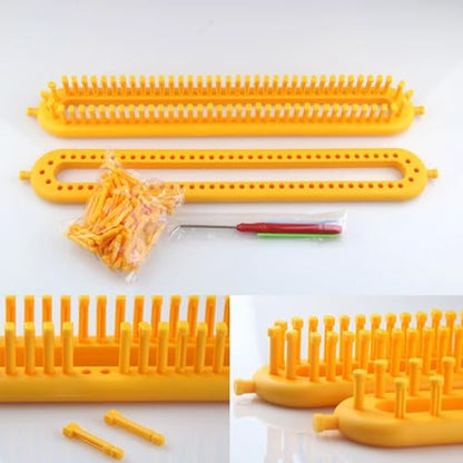 Dense Teeth Rectangle Knitting Looms，Plastic Weaving Looms Set，Weaving Loom，Scarf Hats Making Tools，DIY Crocheting Handmade Craft Kit with a Crochet Hook and Needle for Knitting Lovers，36 cm (Yellow) - size: Rectangle,36cm,Close Pegs