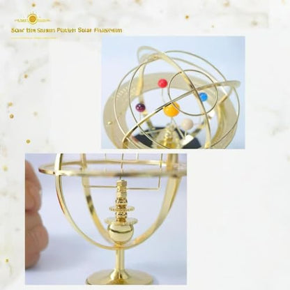 Rotating Solar System Metal Ornament - Handcrafted Orrery Model with 5 Planets, Educational Desk Decor for Astronomy Enthusiasts, Home & Office Decoration (Black)