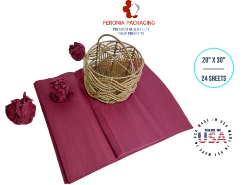 Cranberry Tissue Paper Squares, Bulk 24 Sheets, Premium Gift Wrap and Art Supplies for Birthdays, Holidays, or Presents by Feronia packaging, Large 20 Inch x 30 Inch - color: Cranberry