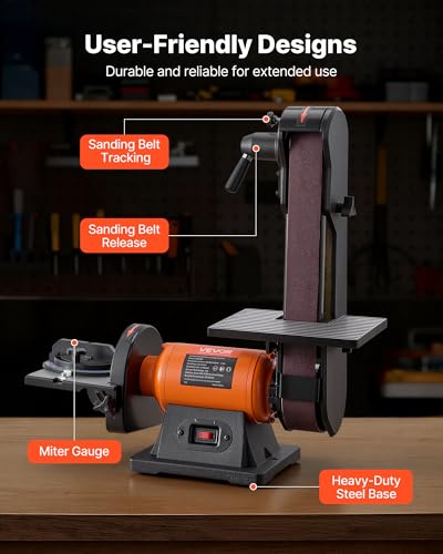 VEVOR 6" Disc Sander & 2" x 42" Belt Sander, 420W Professional Bench Belt Disc Sanders Combo with Multiple Angle Adjustments for DIY Woodworking, Furniture Refinishing, Knife Sharpening - size: 6" Disc & 2" x 42" Belt Sander Combo