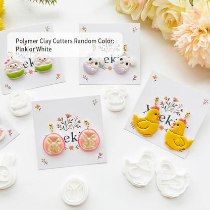 Easter Polymer Clay Cutters Set - 12pcs Sharp & Durable Bunny, Chick, Ice Cream & Egg Shapes for DIY Earring Jewelry Making, Soft Clay Crafts & Spring Holiday Supplies - color: 2K color
