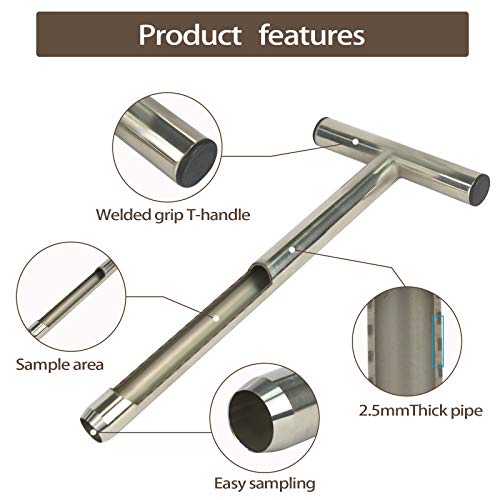 HiHydro 12 Inch Stainless Steel Soil Probe with 2 Sample Bags, T-Handle Soil Test Kit for Plant Care, Garden, Lawn, Farm - size: D