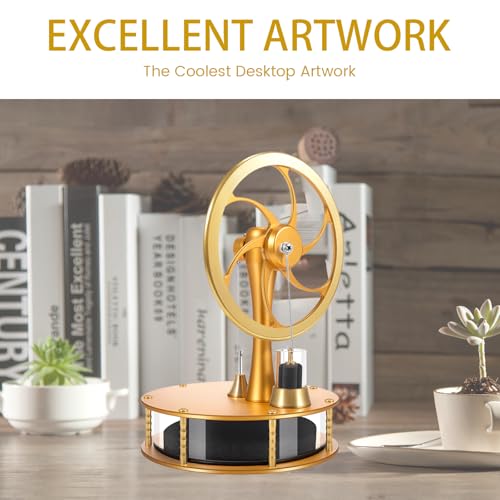 HZZ92 Upgrade Low Temperature Stirling Engine Kit Steam Heat Educational Model Classroom Teaching Stirling Engine Adult Desktop Educational Toys Brass Aluminum Stirling Engine- Gold - color: Gold