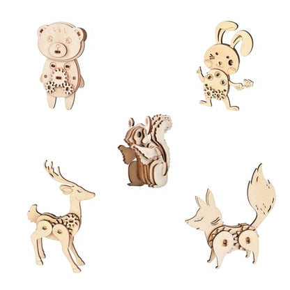 3D Wooden Puzzles for Kids Ages 8+, 5 Pack Animal Puzzles, FSC-Certified Wood, Plastic-Free, STEM Kit for Kids Teens Adults, Wood Craft Model Kit, Individually Wrapped Party Favors - Woodland Frens - color: Woodland Frens