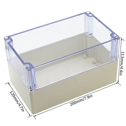 LeMotech ABS Plastic Junction Box Dustproof Waterproof IP65 Electrical Enclosure Box Universal Project Enclosure Grey with PC Transparent Clear Cover 7.9 x 4.7 x 4.4 inch(200 x120 x113 mm) - size: 7.9"x4.7"x4.4"