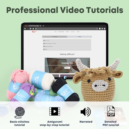 Crochet Kit for Beginners: Highland Cow Crochet Kit, Learn to Crochet, Include Easy Knitting Soft Yarn, Step-by-Step Video Tutorial, Hook, Holiday Birthday Gift for Adults and Teen(30%+ Yarn) - color: Yak