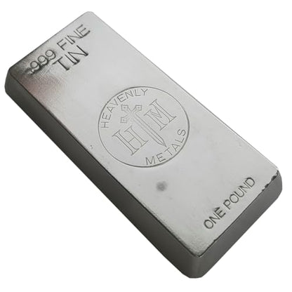 1 Pound 99.9% Pure Tin Ingot – Hand Poured Tin Metal Bullion Bar - Low Melting Point Metal for Casting, Soldering, Science Experiments or Paperweight - color: Tin