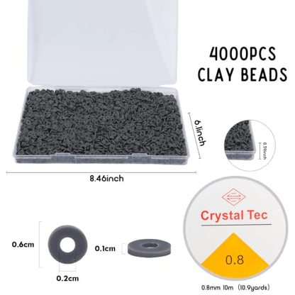4000pcs Clay Beads - Gray, 6mm Heishi Bead Polymer Flat Round Disc Bulk Beads for Jewelry Making,DIY Friendship Bracelet and Necklace Craft - color: Gray