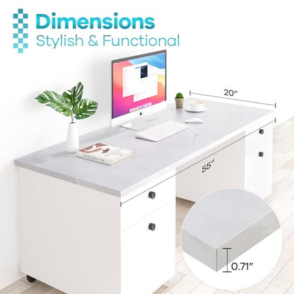 Kaboon Universal Tabletop 55"x20", Solid One-Piece Melamine Table Top, Double Desk L-Desk DIY, Home and Office, White Rock - color: White Rock, size: 55x20