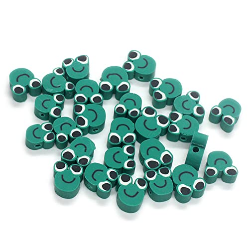100 Pcs Frog Polymer Clay Beads Mixed Heishi Spacer Beads Supplies for DIY Bracelet Earring Necklace Jewelry Making - color: Frog