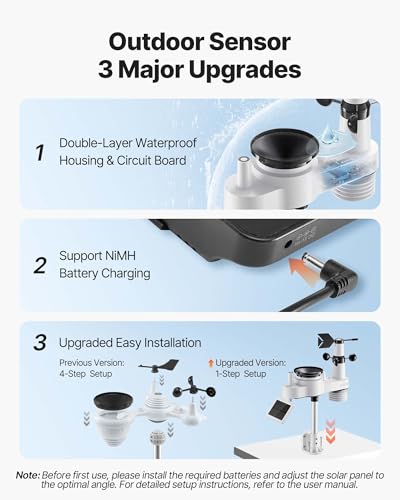 VEVOR 7-in-1 Wi-Fi Weather Station, 7-Inch TFT Display, Wireless Solar Powered Outdoor Sensor, Rain Gauge, Indoor Outdoor for Weather Forecast, Wind Speed Direction, Temperature, Humidity, Rainfall - style: Classic