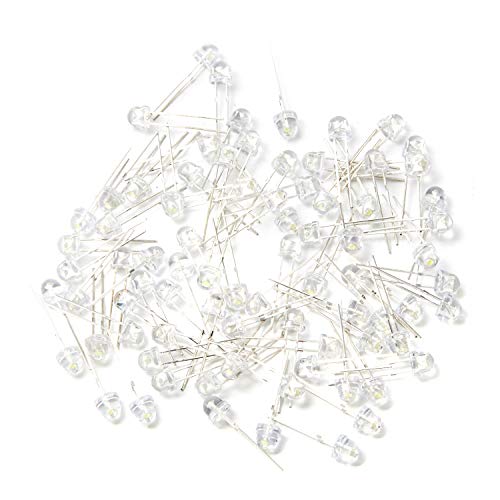CHANZON 100 pcs 5mm White Straw Hat LED Diode Lights (DC 3V 20mA) - color: A) White (100pcs)