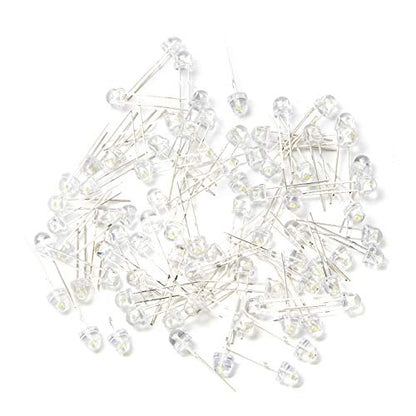 CHANZON 100 pcs 5mm White Straw Hat LED Diode Lights (DC 3V 20mA) - color: A) White (100pcs)