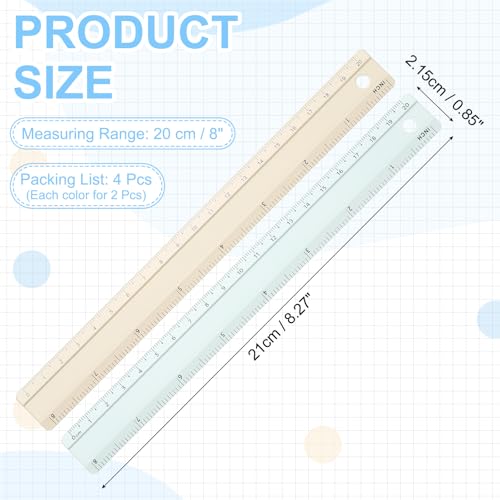 PATIKIL Metal Ruler 8 Inch/20cm, 4 Pcs Aluminum Straight Edge Ruler, Dual Scale Measuring Tool with Inch/Centimeter Scales & Hole for Math Office Drawing Engineering Home, Green/Yellow - color: Green/Yellow