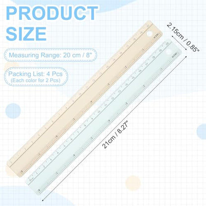 PATIKIL Metal Ruler 8 Inch/20cm, 4 Pcs Aluminum Straight Edge Ruler, Dual Scale Measuring Tool with Inch/Centimeter Scales & Hole for Math Office Drawing Engineering Home, Green/Yellow - color: Green/Yellow
