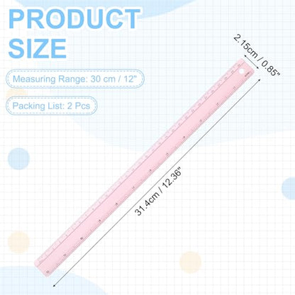 PATIKIL Metal Ruler 12 Inch/30cm, 2 Pcs Aluminum Straight Edge Ruler, Dual Scale Measuring Tool with Inch/Centimeter Scales & Hole for Math Office Drawing Engineering Home, Pink - color: Pink