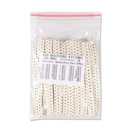 1500pcs 0603 SMD Capacitor 0603 Chip Resistor Assortment Kit 1% 1/10W 0.1W 0 ohm-10M ohm Resistors Assorted 60 Value - style: 0603-1500pcs