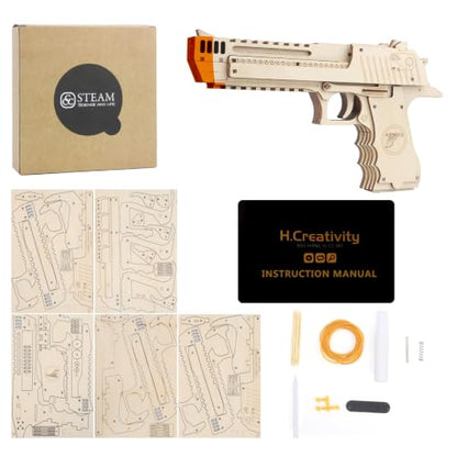 VJOALIN 3D Wooden Puzzles, Desert Eagle Wood Puzzles Gun Rubber Band Pistol Toys Machinery Model Best Present Puzzle for Adults