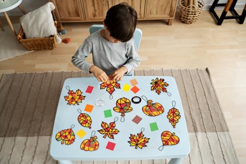 Renbuzhu 40PCS Fall Crafts Bulk: Leaves Pumpkins Paper Suncatchers DIY Kit for Autumn Thanksgiving Activities Decorations, Window Stained Glass Effect Art Supplies(Black Frame) - style: fall